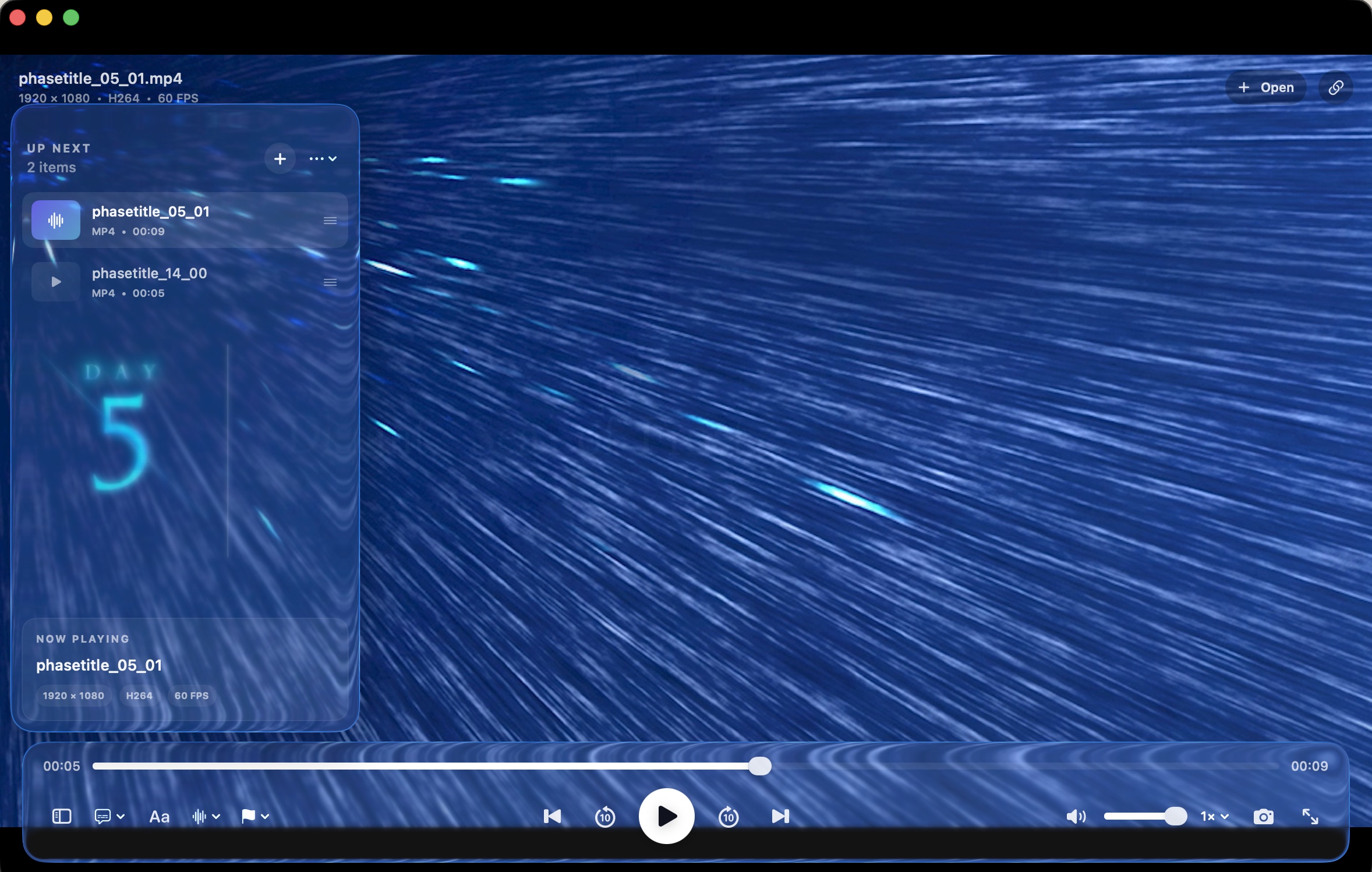 macmpv queue sidebar with two videos queued and the current item playing